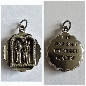 Vintage 6th Commandment pendant charm silver tone religious Christian